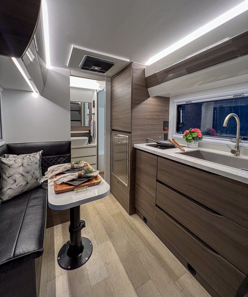 Imperial Outdoors Xplore Series camper with high end interior cabinets.