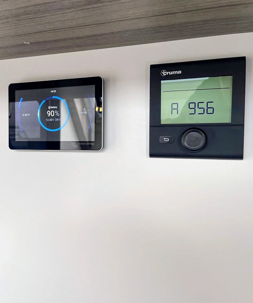 Interior controls of the Victron and Truma Eco combo in the OB120.