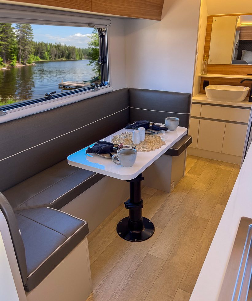 Large booth dinette and table in the S195 from Imperial Outdoors.