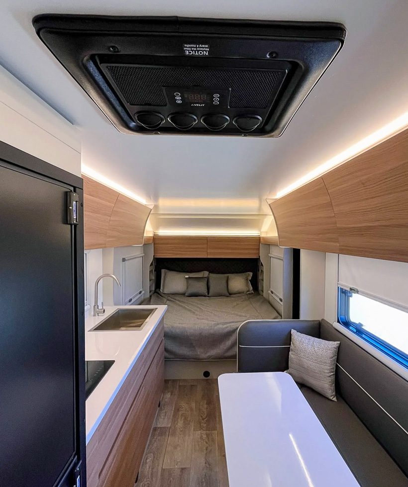 View of the Imperial Outdoors S195 towards the king size bed.