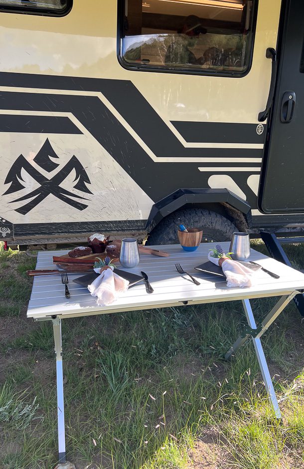 Having lunch in the mountains of Colorado outside of the X145 from Imperial Outdoors.