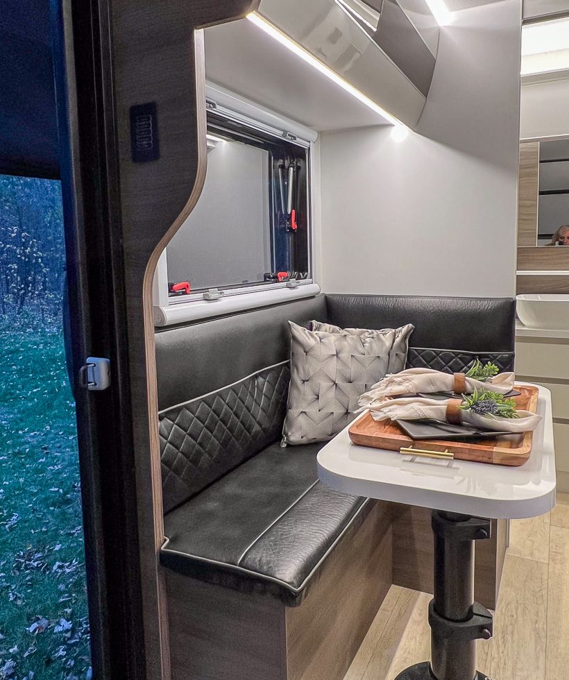 Eating dinner while off grid camping in the X145 from Imperial Outdoors.
