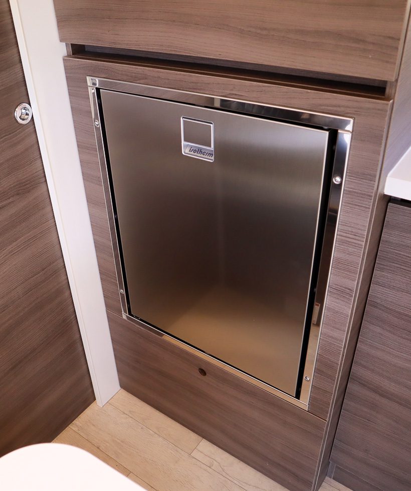 Stainless steel 12v fridge in the X145 from Imperial Outdoors.