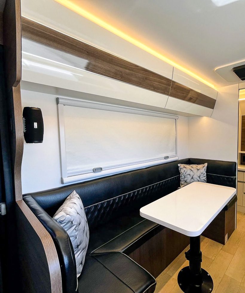 Large booth dinette on the Imperial Outdoors X195.