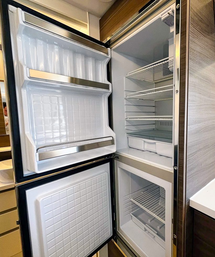 Large stainless 12v fridge and freezer from Indel Webasto in the Imperial Outdoors X195.