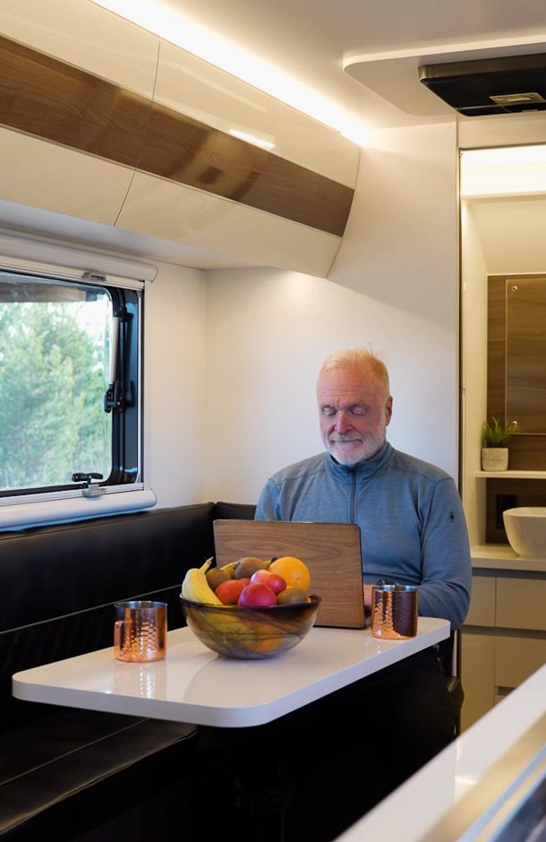 Working off grid in an Imperial Outdoors camper.