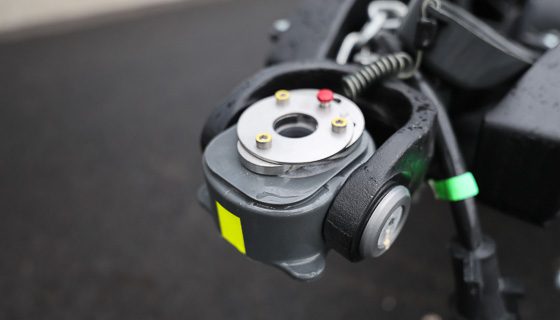 Cruisemaster D035 articulating hitch installed in the Imperial Outdoors OB120.