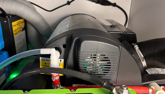 Truma Combi Eco installed on the OB120 that runs off of 12v or propane.