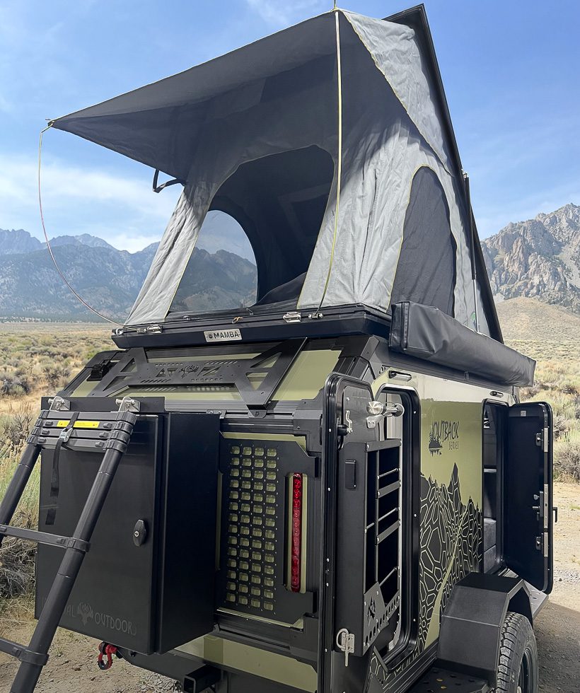 Off grid camping in a rooftop tent in the mountains with the Imperial Outdoors Outback Series OB120.