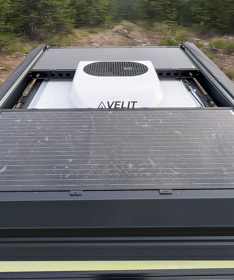 Imperial Outdoors Outback Series OB120 solar panels and Velit 12v air conditioner.
