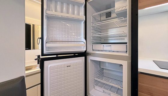 12v fridge and freezer from Indel Webasto in the kitchen of the S195 camper from Imperial Outdoors.