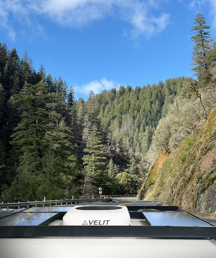 Imperial Outdoors Sport Series solar panel and 12v Velit air conditioner in the back roads in the mountains.