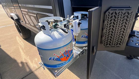 Dual twenty pounds propane tanks come with every Imperial Outdoors Xplore Series camper.