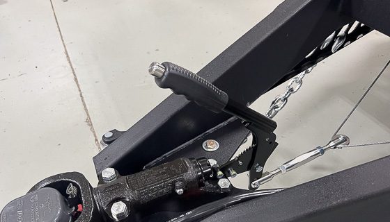 Parking brake on the Imperial Outdoors Xplore Series X145 to ensure your off grid camper stays in one spot.