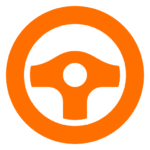 An orange steering wheel icon on a light gray background, symbolizing driving or automobiles, with a nod to advanced features like self-leveling found in the Cruisemaster BCS used in the Imperial Outdoors Xplore Series.