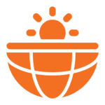 An orange icon of a rising sun above a stylized globe, with rays extending from the sun and curved lines forming the globe beneath.